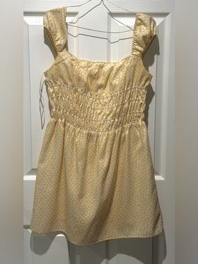 Smocked Yellow Floral Women’s Sundress with Puffed Straps